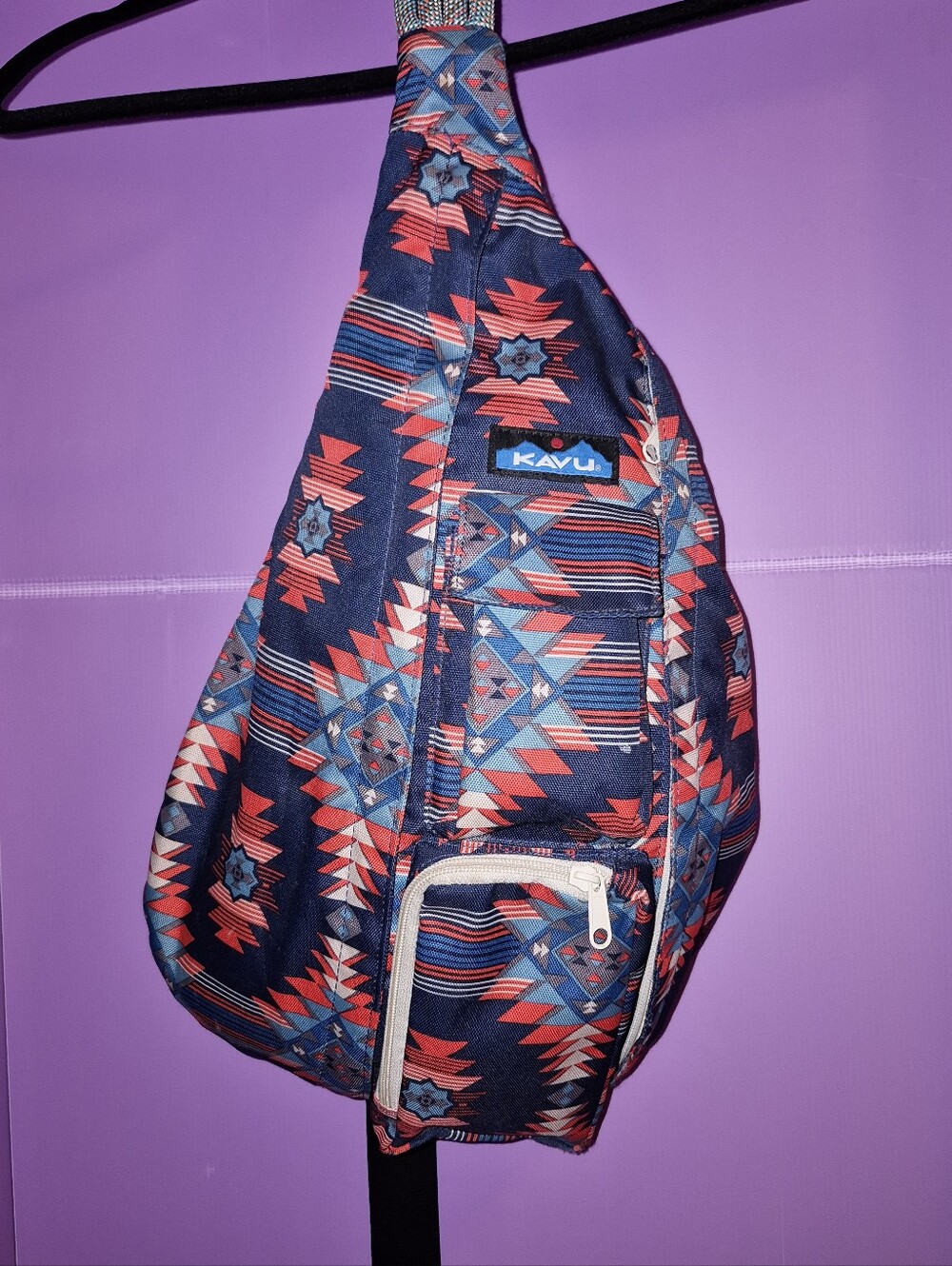 Kavu Navy with Red & Blue Aztec Sling Bag